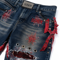 DiZNEW Jeans Premium Homme en Denim Délavé Épais avec Patchwork Étoile 3D et Détails Multi-Œillets, Coupe Ample et Jambe Large, Fabrication Personnalisée