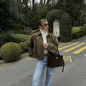 Customize Fashionable Casual Coats Autumn Lapel Bomber <b>Jacket</b> Women <b>Suede</b> <b>Jacket</b> - Product Image 1