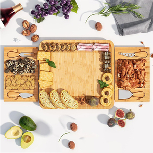 Bamboo Cheese Board with Ceramic Bowls and <strong>Wood</strong> Bamboo Charcuterie Cutlery Serving <strong>Plates</strong> for Chopping Experience - Product Image 3