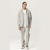 Ensemble de survêtements en molleton bouclette surdimensionné avec logo personnalisé, style streetwear, à fermeture éclair, pour homme, deux pièces, poids lourd, OEM