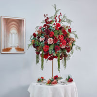 Boule de fleurs artificielles en forme de diamant, rouge H117, 60 cm, extra-large, pour arrangement floral de table principale de mariage