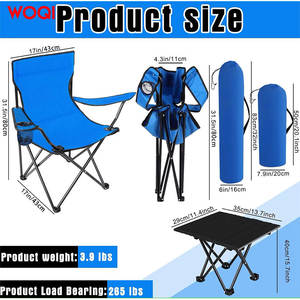 เก้าอี้ชายหาดพับได้พกพา Woqi สีฟ้า น้ำหนักเบา สำหรับกิจกรรมกลางแจ้ง พร้อมที่วางแก้ว เหมาะสำหรับการเดินทาง ตกปลา และเล่นกีฬา - Product Image 2