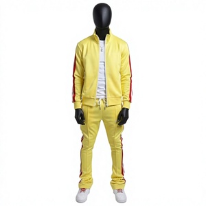 Men's Yellow Tracksuit Set Full Zipper <b>Sweatshirt</b> Joggers Sporty Casual Spring Wear Striped Side Pockets Regular Fit - Product Image 1
