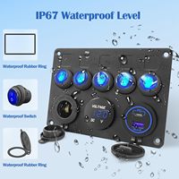 Panneau d'interrupteurs à bascule multifonctionnel pour applications marines avec bloc de fusibles, voltmètre numérique LED, prise allume-cigare et double chargeur USB