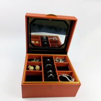 Boîte à bijoux rectangulaire élégante en cuir orange avec miroir carré, organiseur de bijoux à compartiments, cadeaux de mariage, emballage cadeau de luxe