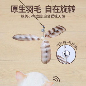 Feather <b>Cat</b> Wand Solid Wood Handle <b>Interactive</b> Exercise <b>Toy</b> Indoor Use - Product Image 3