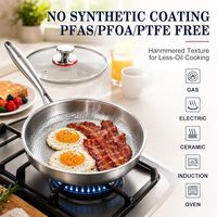 Poêle à frire antiadhésive de qualité alimentaire avec couvercle, 12 pouces, non toxique, pour cuisson et friture, chauffe uniforme, Poêle Pro martelée