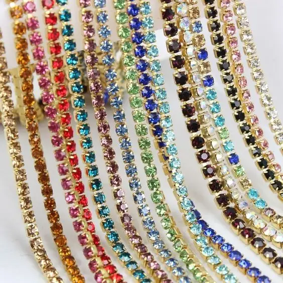 Rantai Cangkir Kuningan Berlian Imitasi untuk Perhiasan, Aksesori Dekorasi Garmen Kaca Kristal AB Emas Potongan Berlian Imitasi