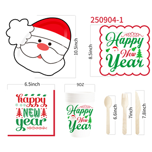 Juego de Vajilla Desechable Personalizado DAMAI para Fiesta de Navidad con Diseños de Gorro de Santa Claus, Platos, Vasos y Servilletas de Papel - Product Image 6