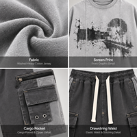 Ensemble 2 pièces personnalisé pour homme : T-shirt délavé et short cargo en jersey de coton épais avec impression sérigraphiée pour usage quotidien