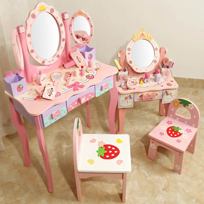 DIY Creative Toy Multi-function Mirror Dresser Toy Wooden Pink Dressing Table Toy