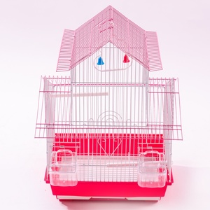 Pink Steel Wire Bird Cage With Red Tray And Bell Toys For Small Birds Indoor Use Modern Design Durable Construction - Product Image 1