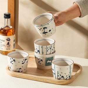 Cute Ceramic Panda Cup Household Porcelain <b>Tea</b> <b>Set</b> of 6 Cups with Wooden Tray - Product Image 2
