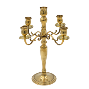 เชิงเทียนทองเหลืองโบราณ5สาขาของตกแต่งสไตล์หรูหราวัสดุทองเหลืองแท้โคมระย้างานฝีมือที่ดีที่สุด - Product Image 5