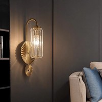 Applique murale rétro américaine en cristal avec lumière de luxe Corps en fer pour chambre à coucher salon couloir et allée support lumineux