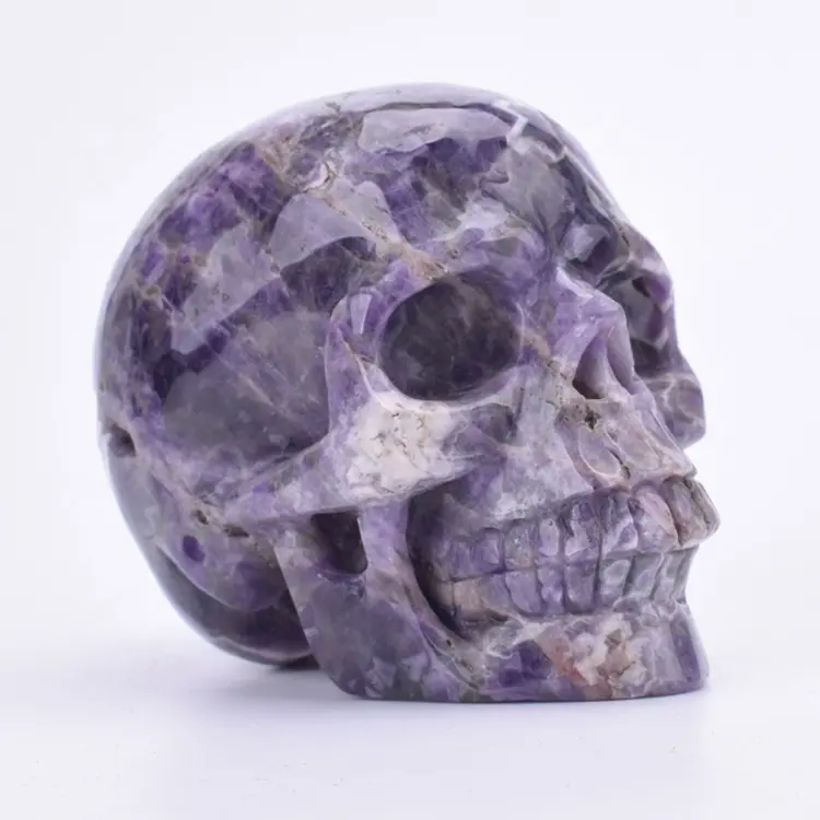 Natural Mineral Stone Amethyst Carved Realistic Rock Skull