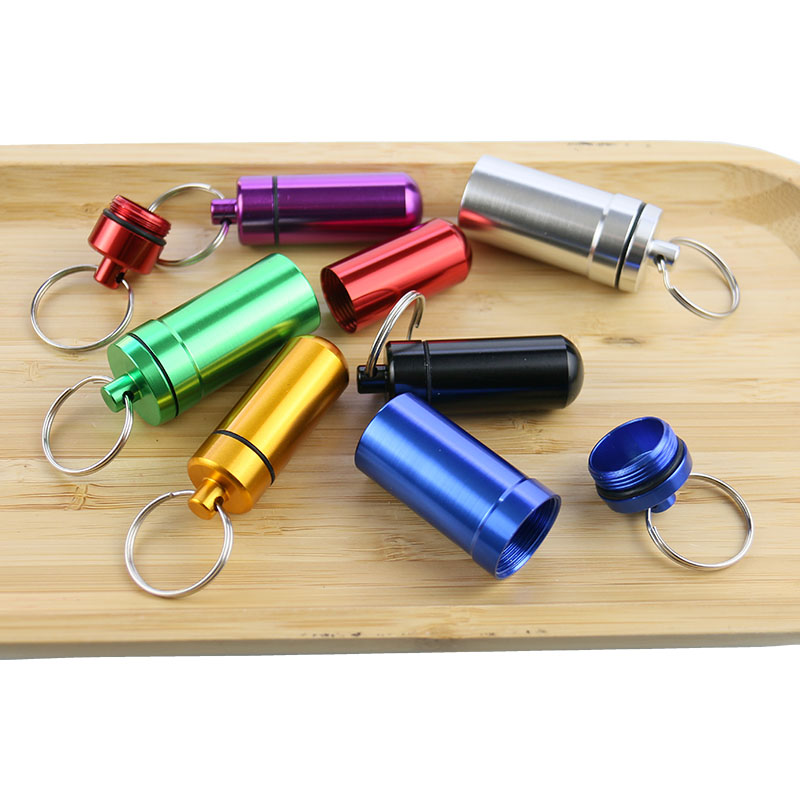 High Quality Travel Outdoor Waterproof Mini First Aid Medicine Vials Aluminum Metal Pill Box With Key Chain