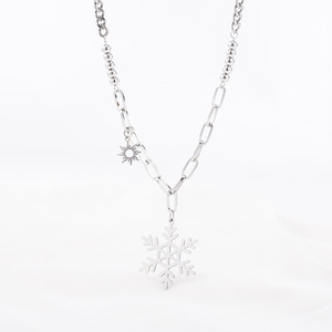 yunniqueUnisex <b>Titanium</b> Steel Snowflake Necklace With Sun Charm Geometric Design Multi-layer <b>Chain</b> Fashion Sweater <b>Chain</b> - Product Image 2