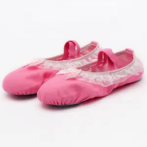 Venta al por mayor de alta calidad lienzo pisos suela dividida zapatos de baile Zapatos rosa para el niño niños