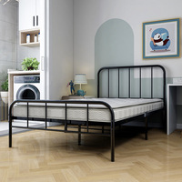 Lit de dortoir pliable moderne et simple 1,5 m/1,8 m, cadre en fer épaissi, lit double durable avec revêtement en tissu pour hébergement familial