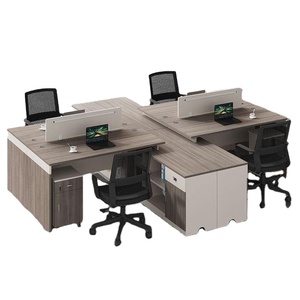 Poste de travail moderne de luxe en bois pour 2 à 8 personnes, bureau cloisonné avec tiroir en acier pour mobilier de bureau de villa - Product Image 2