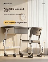 Ensemble chaise et bureau en acier en forme de C moderne pour les élèves du primaire et du secondaire ; bureau réglable en hauteur pour une seule personne avec plateau en bois