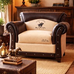 Premium Buff Leather Canvas Floppy <b>Sofa</b> Solid Wood Legs Modern Living Room Lounge Furniture - Product Image 3