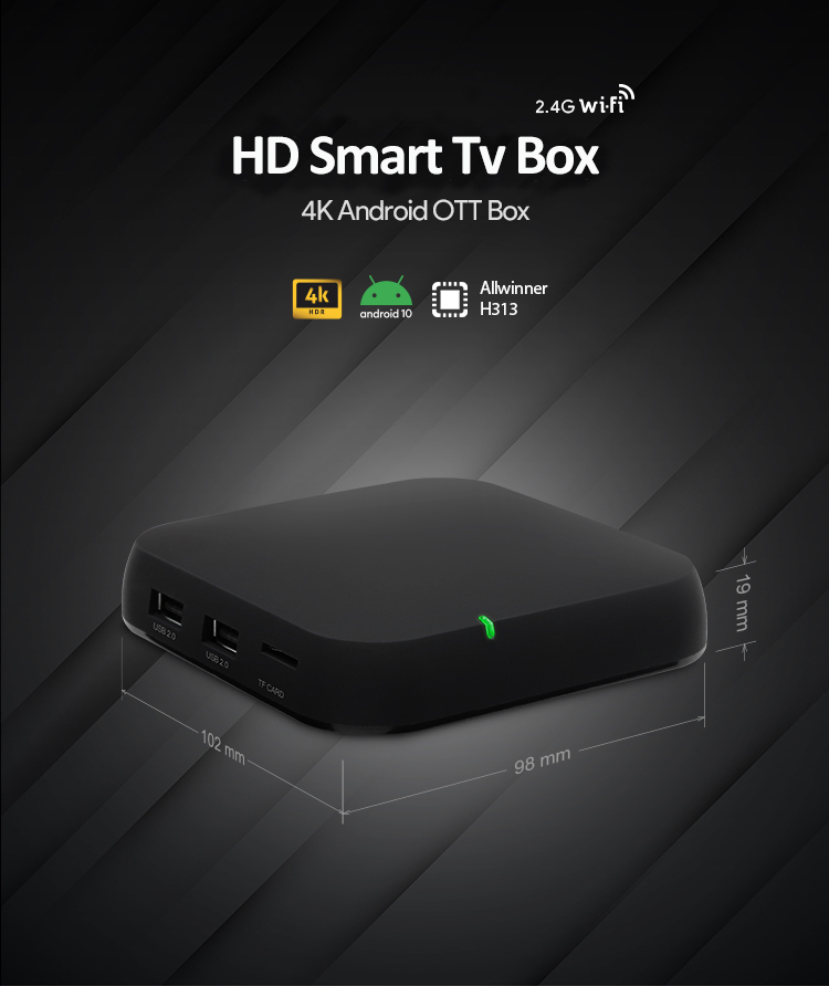 Лидер продаж, настраиваемая ТВ-Приставка smart ott 4K Allwinner H313, ТВ-приставка, плеер 4K 1/8 ГБ 2/16 ГБ, ТВ-приставка на Android 10,0