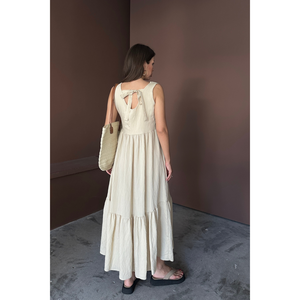 Vestido Maxi Casual Beige Holgado con Volantes y Lazos en la Espalda para Mujer Talla S - Product Image 1