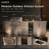 Station de préparation extérieure modulaire noire moderne avec évier intégré et refroidisseur de boissons pour cuisine extérieure de jardin