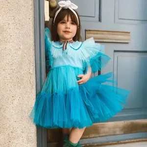 Ins Fashion Tulle Splicing Boutique Girls Wedding Dress Love Rose Pageant Party Dresses Gown Kids Toddler Clothes Frock Tutus