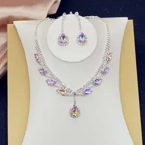 Hot-selling Luxury Bride Necklace Crystal Necklace Earring Set High Quality Fashion Zircon Jewelry Set For Women