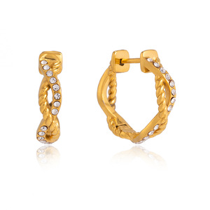 Stainless Steel Rhinestone Hoop Earrings Channel Setting Everyday Wear Women's Jewelry - Product Image 5