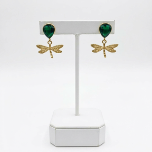 Pendientes Colgantes Libélula Verde, Latón Chapado en Oro, Diseño en Forma de Insecto con Corte de Pera, Joyería de Moda para Fiestas - Product Image 1