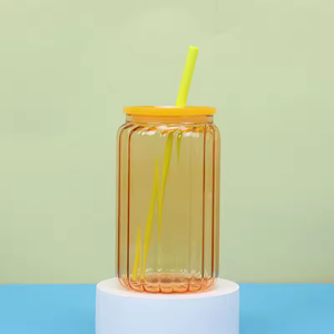 16oz Gradient Color Glass Drinkware Sublimation Party Cups for Students & Couples Includes for Coke <b>Straws</b> - Product Image 5