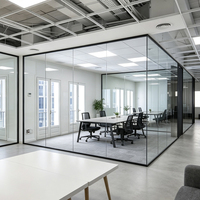 Cloison en verre pliable insonorisée à cadre en aluminium, style minimaliste moderne, pour bureau, hôpital, chambre – Verre transparent pleine hauteur