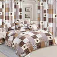 Ensemble de Literie Patchwork et Rideaux en Microfibre Toucher Coton Taille Queen d'Usine Textile de Maison Chinoise
