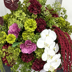 Composition florale artificielle en soie vert bordeaux, orchidées blanches, guirlande florale moderne faite à la main, décoration de cérémonie de mariage et panneau de bienvenue - Product Image 4