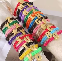 Ginee-Letter Vintage Bracelet tressé coloré pour femme en acier inoxydable plaqué or 18 carats avec breloque zircon réglable et empilable