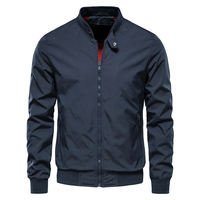 Blouson Bomber Homme Nouveau Style Coréen Américain Décontracté à Col Montant, Tailles M-5XL, Fermeture Éclair, Printemps, Polyester, Coupe Ajustée, Coupe-Vent