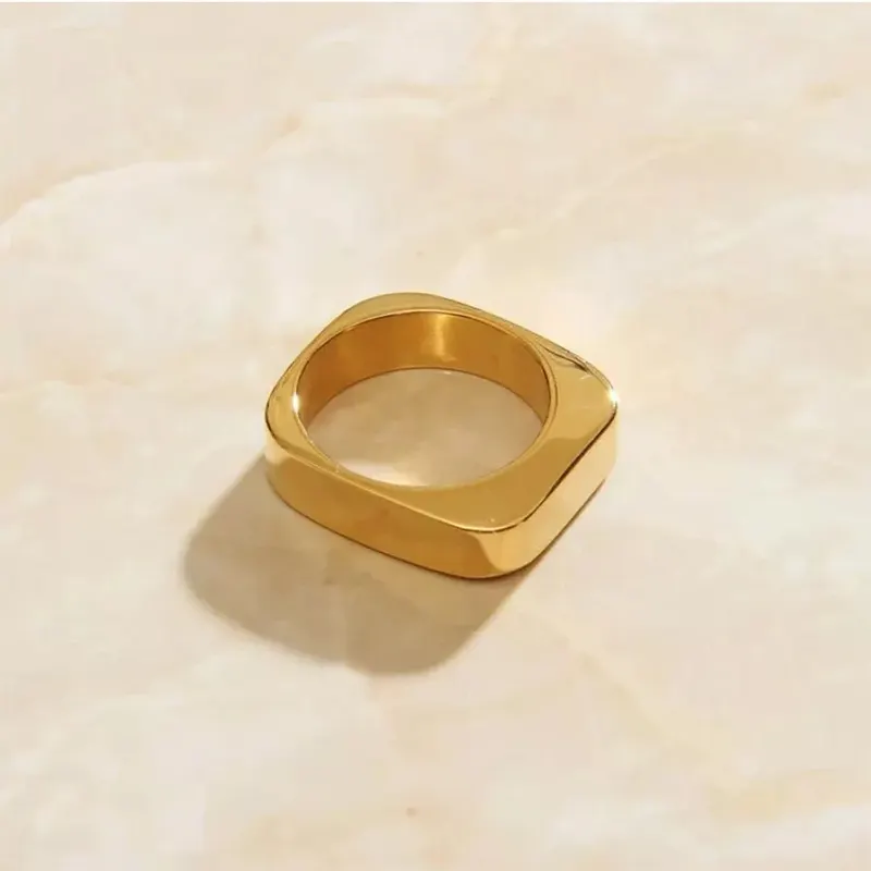 Plated Gold Stainless Steel Rings Square Stackable Finger Smooth Ring for Women Size 6 7 8 Female Engagement Minimalism Hot Sale