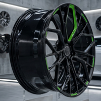 Rines Monobloque Forjados en Negro Brillante con Detalles en Verde, Ruedas de Aluminio para Lamborghini Supercar