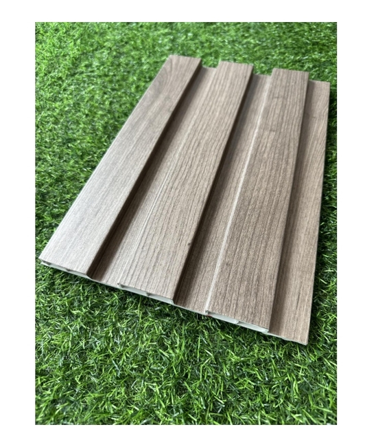 Wholesale Interior Decorative  Charcoal Wood Veneer WPC Slat Paneling Fluted Wall Cladding Integrated PVC Wooden Louver Panel