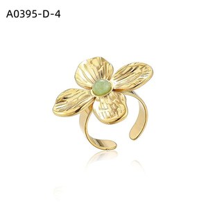 Anillo de Moda Amy Amy, Chapado en Oro, Forma de Flor, con Piedra Natural, Anillo de Cóctel para Mujer, Uso Diario, Regalo, Joyería - Product Image 4