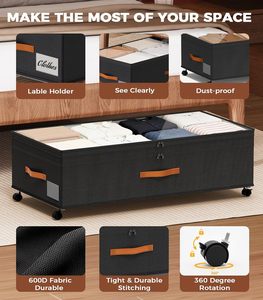 Conteneurs de rangement sous lit réglables de 90 L avec couvercles transparents, rangement sous lit avec roulettes pour vêtements, chaussures, couvertures - Product Image 5