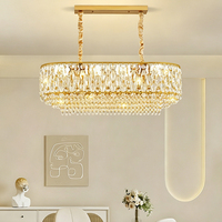 DUOMEIJU Lustre LED ovale moderne et minimaliste de luxe en or, avec cadre en fer et cristaux K9, hauteur réglable, idéal pour hôtels