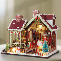 Kit de maison miniature de Noël DIY avec éclairage LED, maison de poupée en bois pour les fêtes d'hiver, pour adultes