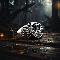 Vente en gros de bague rétro flamme marteau de Thor en acier inoxydable, titane coulé, plaqué argent pour cadeau de fiançailles, bijoux