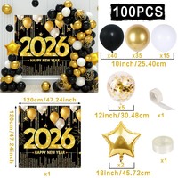 Kit de décoration de fête d'anniversaire et de Nouvel An 2026 : Bannière et ballons noirs et dorés en soie et plastique – Fournitures chinoises