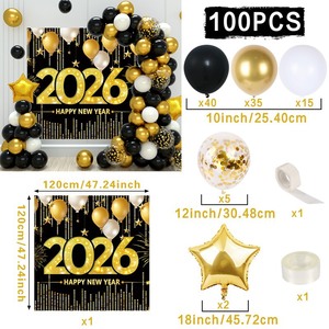 ชุดตกแต่งปาร์ตี้วันเกิดปีใหม่ 2026 แบนเนอร์ ลูกโป่ง สีดำทอง ผ้าไหมและพลาสติก ของตกแต่งจากจีน - Product Image 5